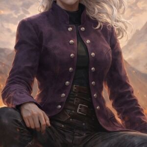 Roz & Ali Corduroy Military Jacket Purple Tiered Ruffle 3/4 Sleeve Size S